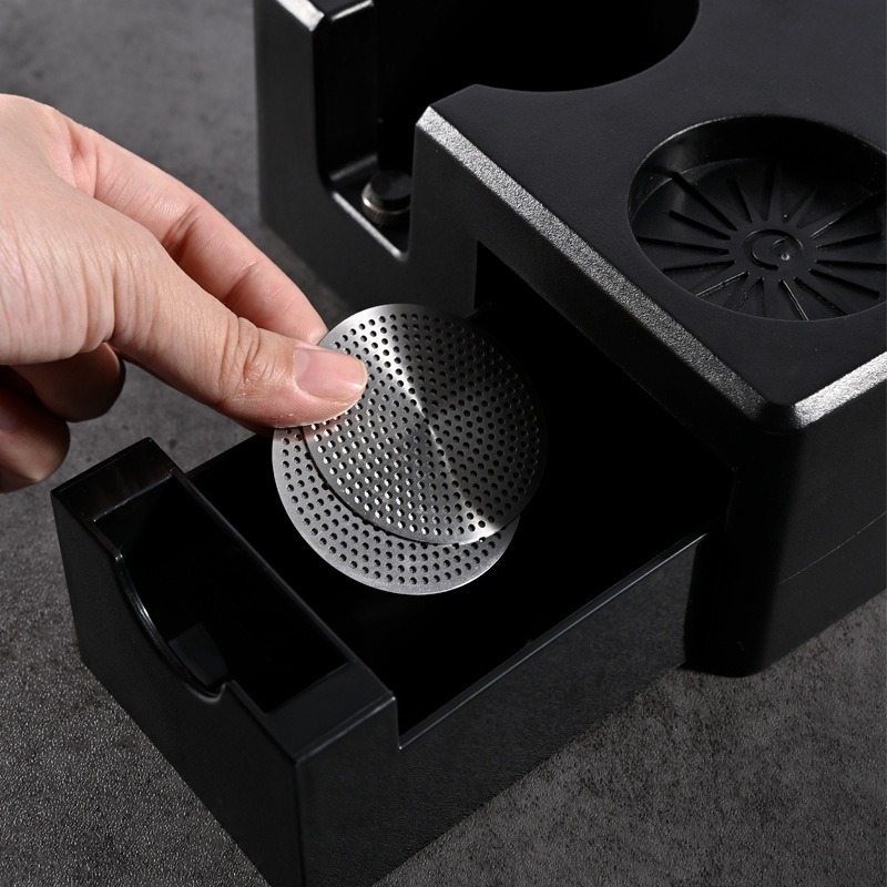 Espresso Tamper Station - Stasiun Tamping Espresso Hitam dengan Laci